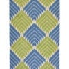 Blue and green rug with flèche diamond design.
