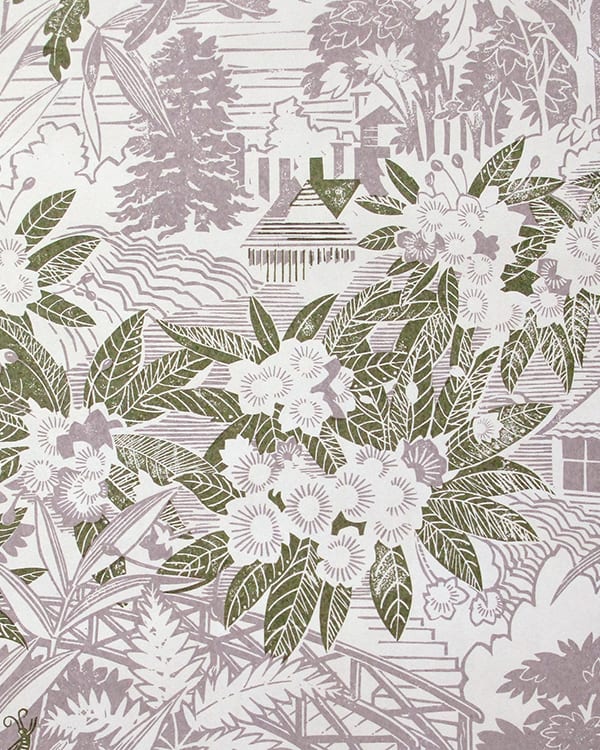 Detail of Webb's Wonder lilac botanical wallpaper.