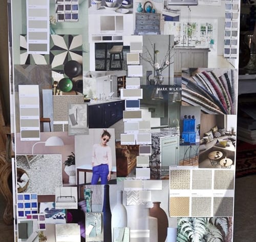 An interior vision board in a soft palette of neutrals.