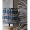 Block print cotton lampshades in soft blue and putty shades. colou