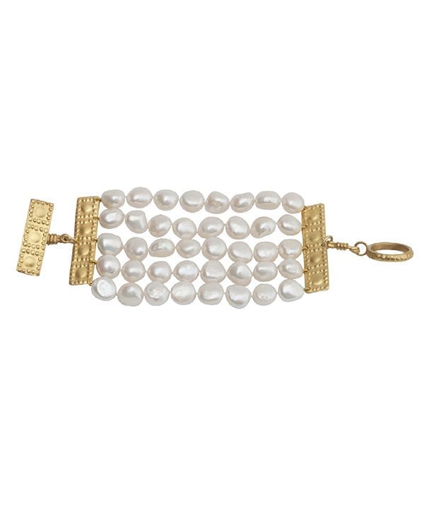 Pearl bracelet with gold inspired by ancient Greek heritage from Telescope Style.