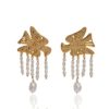 Gold and pearl earrings depicting the Greek eagle in gold with delicate pearl droplets.