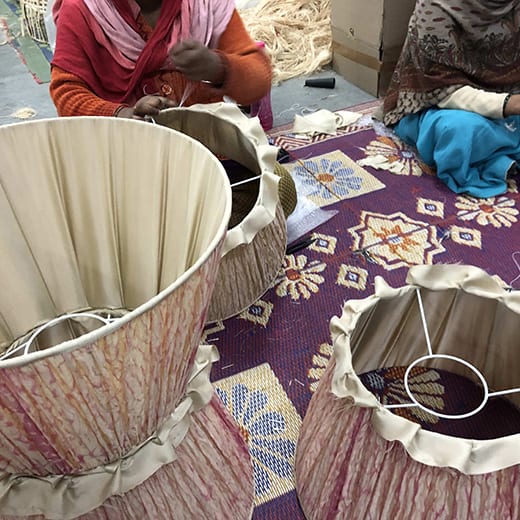 Lampshade-making in progress in India at one of Samarkand Design's suppliers.