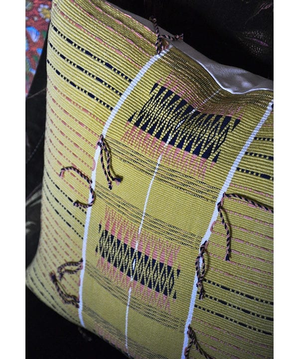 Acid yellow handmade cushions from Nagaland in northern India at Telescope Style.