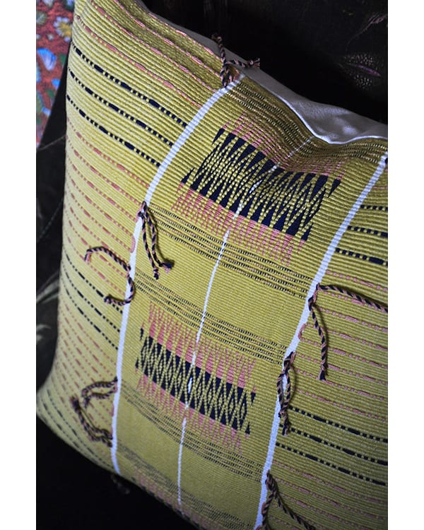 Acid yellow handmade cushions from Nagaland in northern India at Telescope Style.