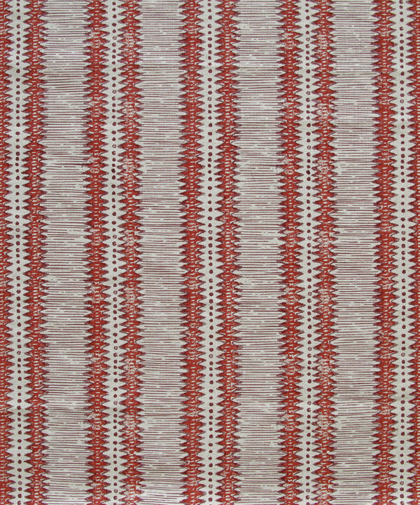 Red and white, zig-zag striped, hand-printed linen from Rapture & Wright.