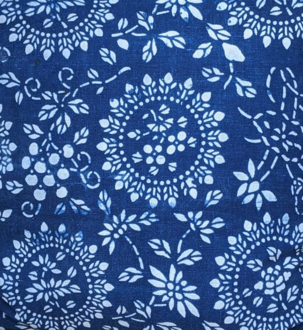 Vintage indigo Chinese flower circles cushion from Telescope Style.