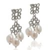 Pearl drop earrings in silver with Greek motif.