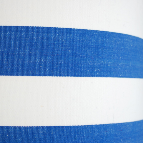 Royal blue deckchair-striped drum shade detail.