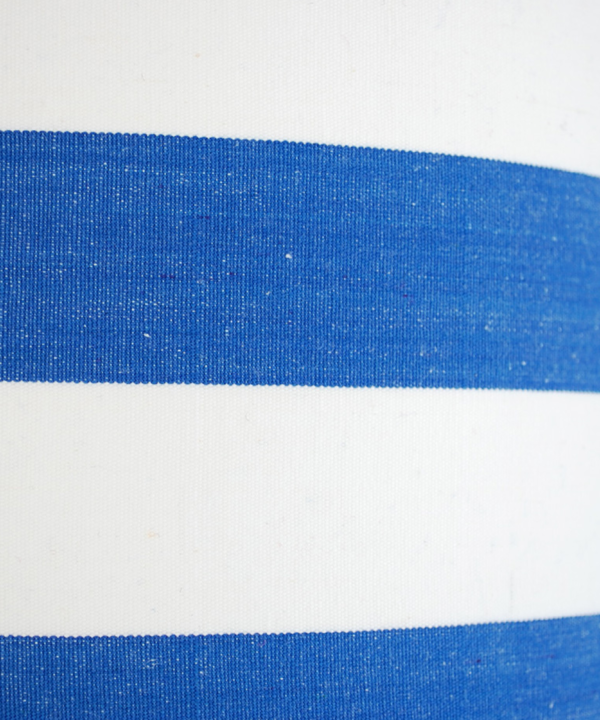 Royal blue deckchair-striped drum shade detail.