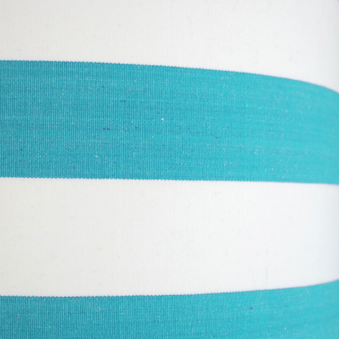 Turquyoise blue deckchair-striped drum shade detail.