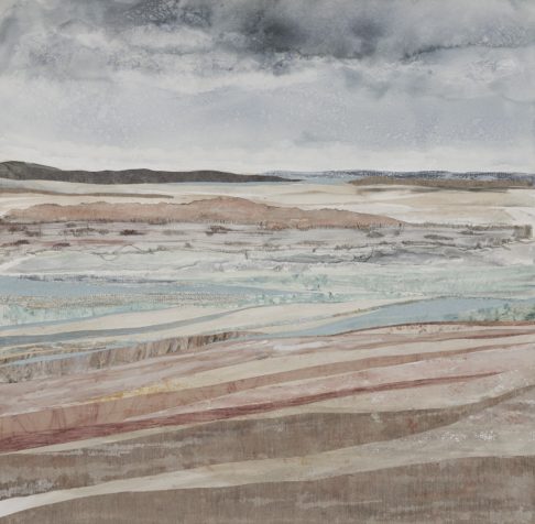 Coastal wall art print of an original mixed media collage entitled Dunes At Murlough Bay by Northern Irish artist Emma Tweedie.