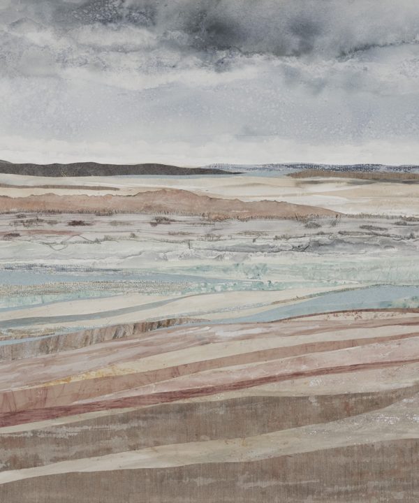 Coastal wall art print of an original mixed media collage entitled Dunes At Murlough Bay by Northern Irish artist Emma Tweedie.