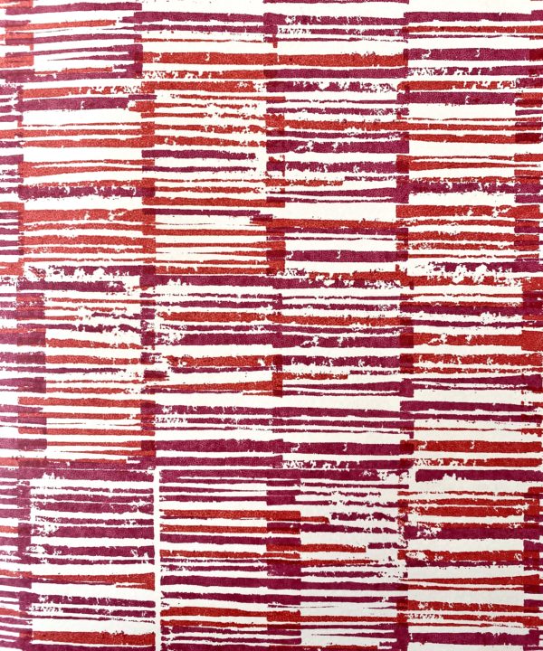 Japanese pattern wallpaper in detail showing the warm red colourway of plum and pomegranate.