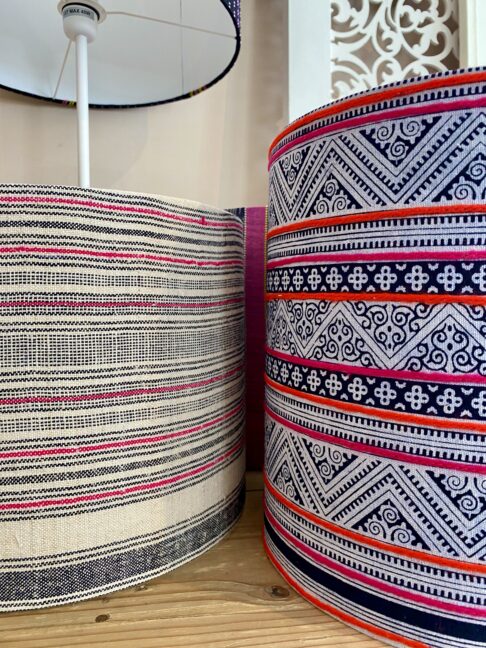 Bespoke Thai textile lampshades.