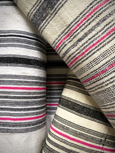 Handwoven Thai stripe fabrics which can be handmade into a black and white lampshade.