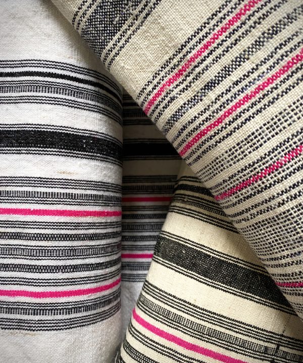 Handwoven Thai stripe fabrics which can be handmade into a black and white lampshade.