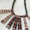 Boho necklace handmade from black and red vintage Slovenian embroidery textile.