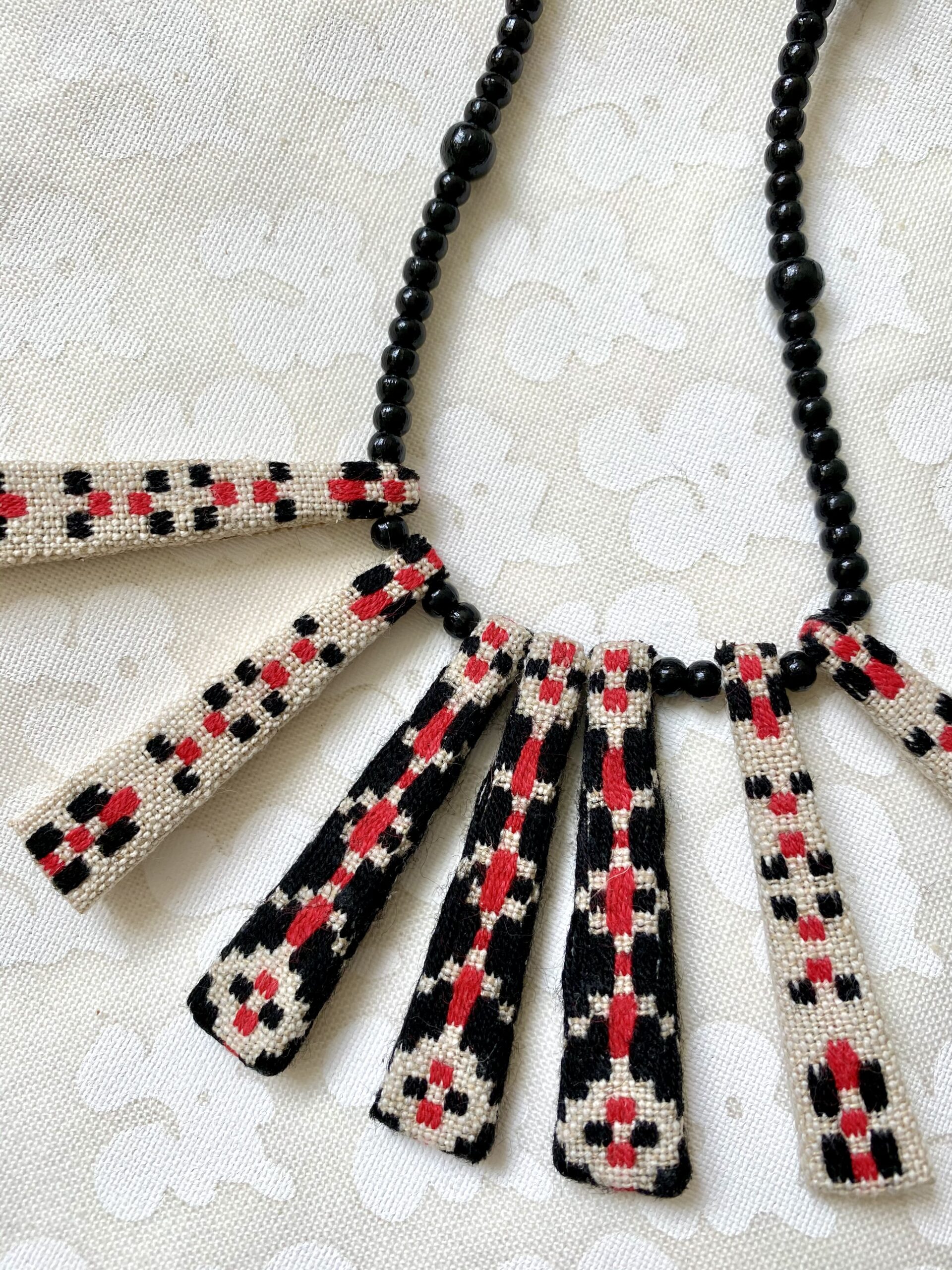 Boho beaded necklace with vintage textile - Designs By Origin