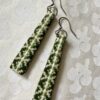 Green drop earrings handmade from vintage Slovenian embroidered textiles.