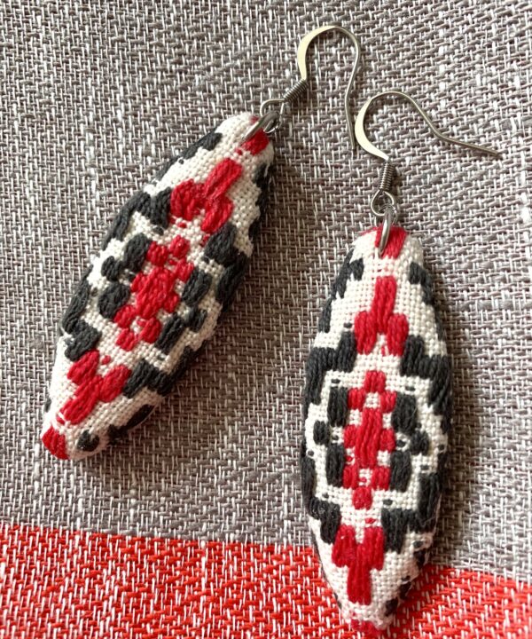 Handmade embroidered earrings in vintage embroidered textiles from Slovenia.