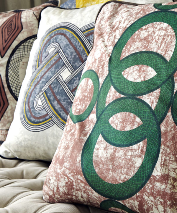 A selection of West African-inspired cushion designs by Eva Sonaike.