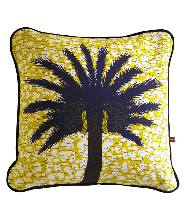 Palm tree cushion covers with a yolk yellow ground.