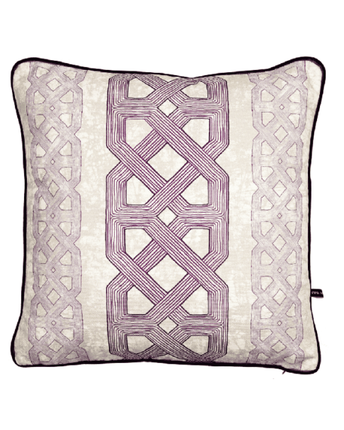 Purple lattice print African tribal cushion.