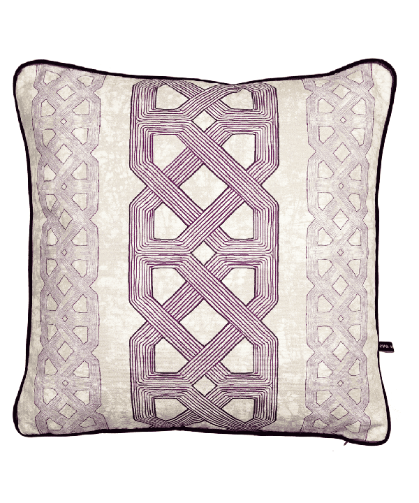 Purple lattice print African tribal cushion.