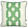 Vibrant green cushions covers with an African, architectural motif.