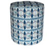 A chic, blue pouffe or small footstool in a modern African fabric.