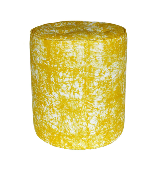 A smart yolk yellow pouffe from a modern African print studio.