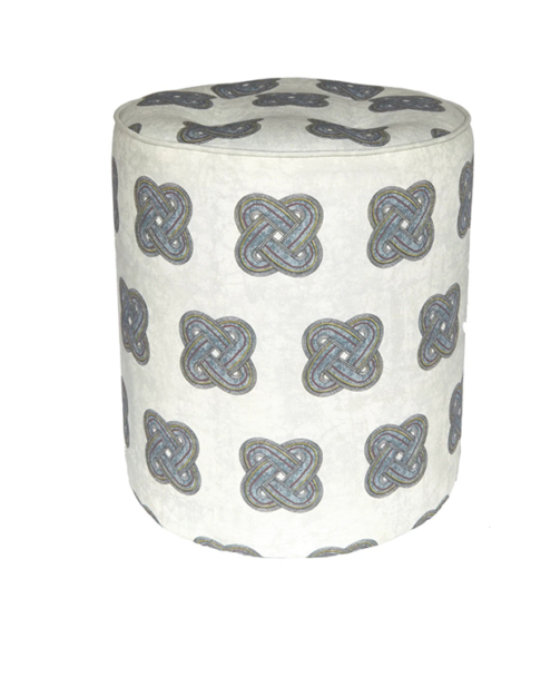 A chic, grey patterned footstool with an African knot design.