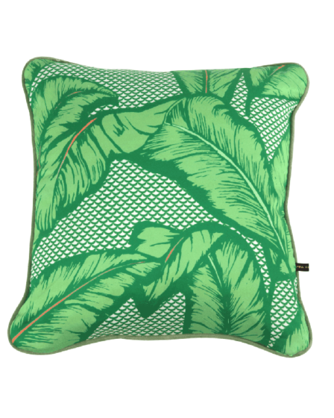 Palm print cushions in green.