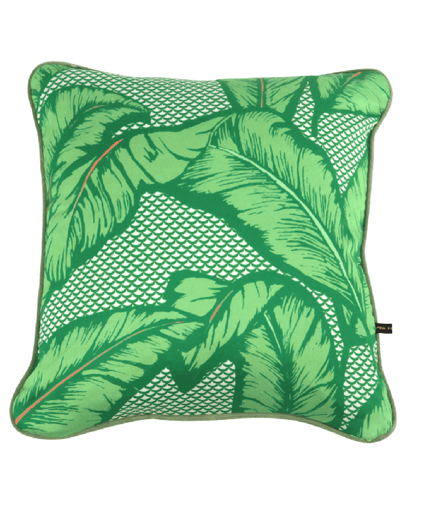 Palm print cushions in green.