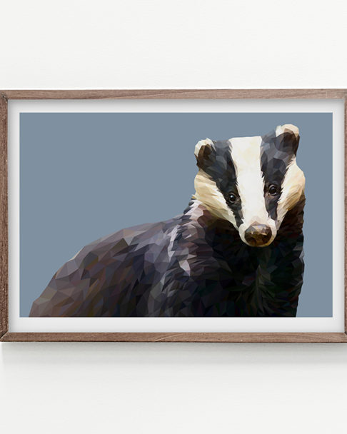 A digital fine art Giclée print of a badger.