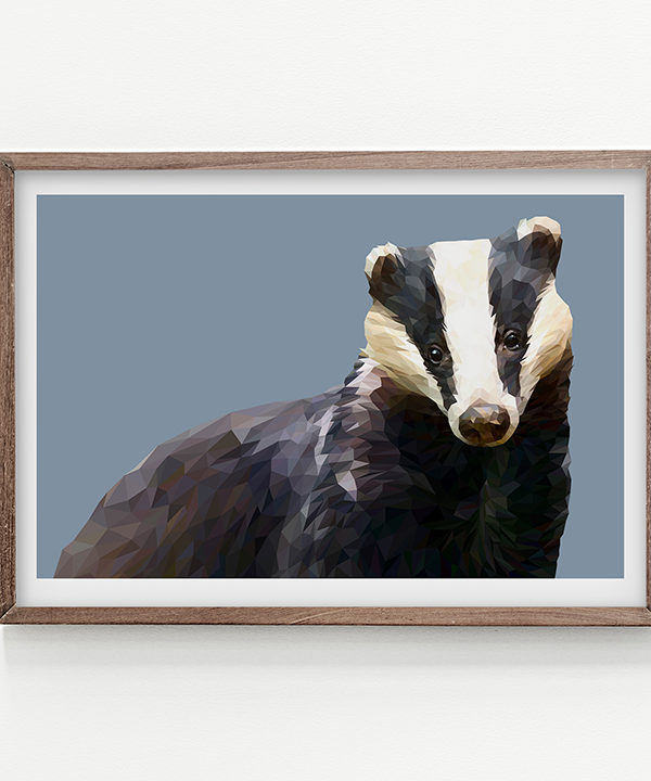 A digital fine art Giclée print of a badger.