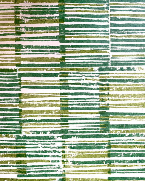 Detail of Japanese design wallpaper in Midori green.