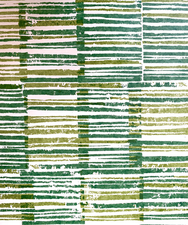 Detail of Japanese design wallpaper in Midori green.