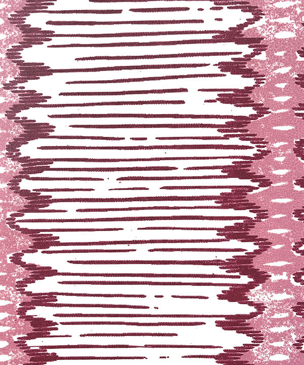 Detail of a zig-zag striped wallpaper in pink.