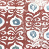 Detail of a bold, red wallpaper for walls with soft blue accents.