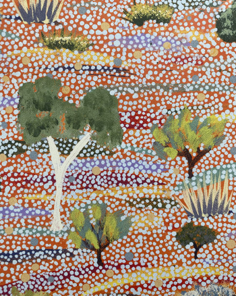 Close up of indigenous Aboriginal art 'Melita' wallpaper from Bay Gallery Home.