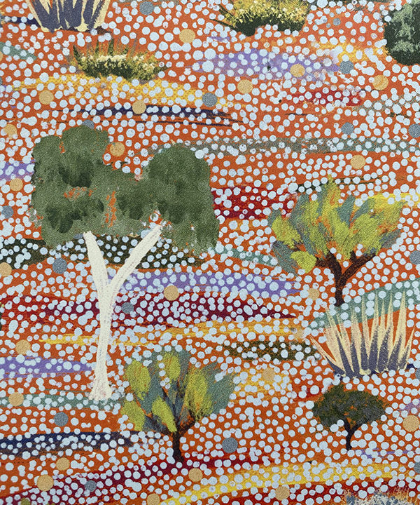 Close up of indigenous Aboriginal art 'Melita' wallpaper from Bay Gallery Home.