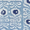 Detail of a hand-printed, pale blue wallpaper with a Middle Eastern-inspired design.