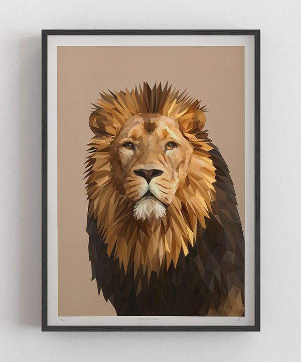 Lion wall art print fine art Giclée, digitally-rendered and hand-finished with gold leaf.