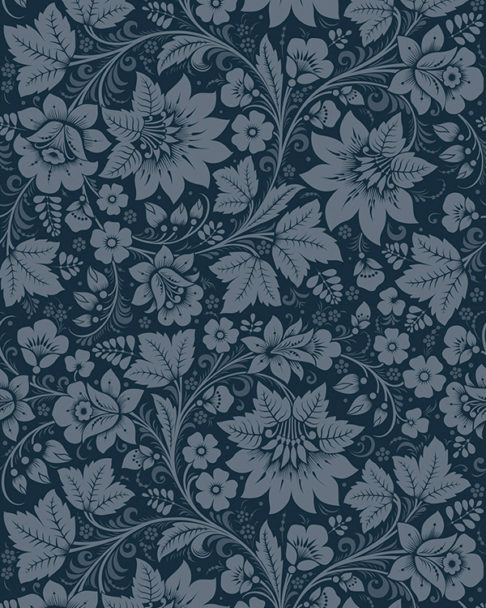 Milana in Graphite wallpaper, inspired by Russian folk florals, by Olenka Design.