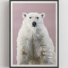 Polar bear artwork depicting this majestic creature against a soft mauve backdrop.