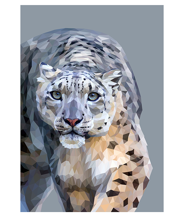 Snow leopard art as a limited edition, digital Giclée print portrait.