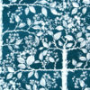 Wallpaper in indigo depicting espaliered fruit trees in a walled garden.