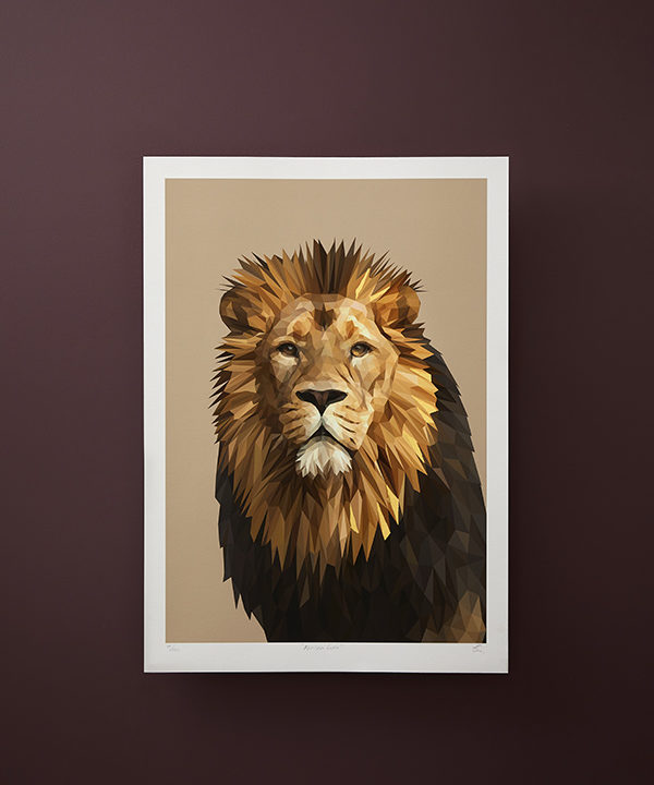 An unframed majestic lion portrait by digital artist Talia Giles.